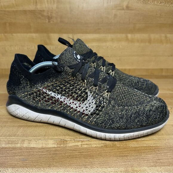 Nike Free RN Flyknit Running Shoes Mens Size 8 Black Gold White 942838-005 - Picture 1 of 7